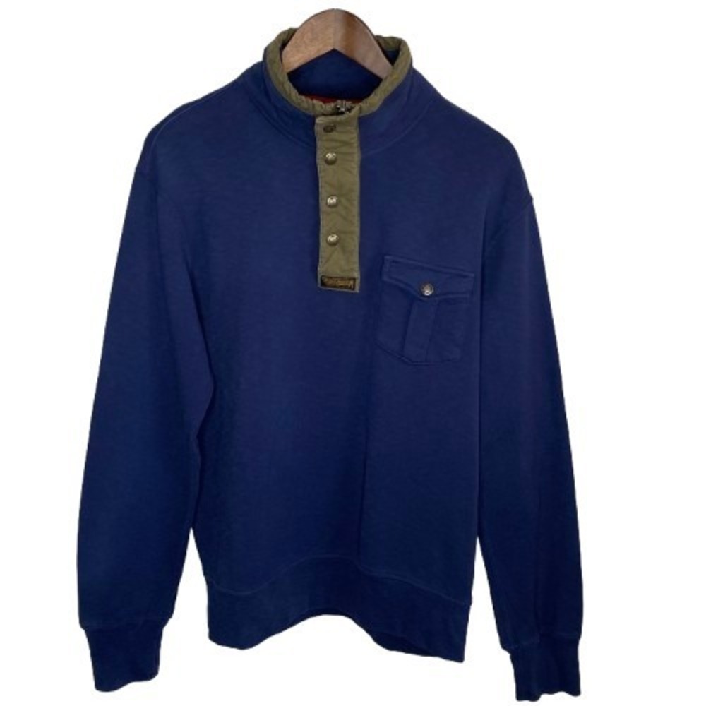 Polo Ralph Lauren Mens Quarter Zip Snap Placket Sweatshirt L Blue French Terry